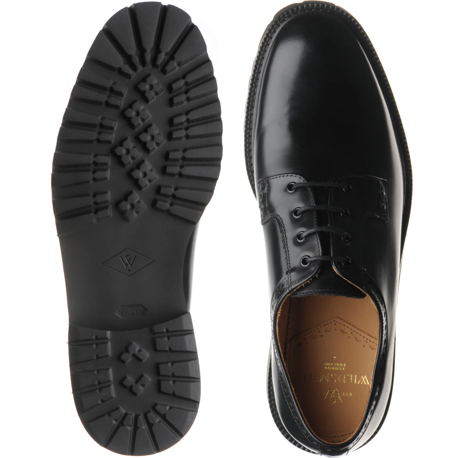 Wildsmith Model 91 mens rubber-soled Derby shoes in black polished (second) - Image 3