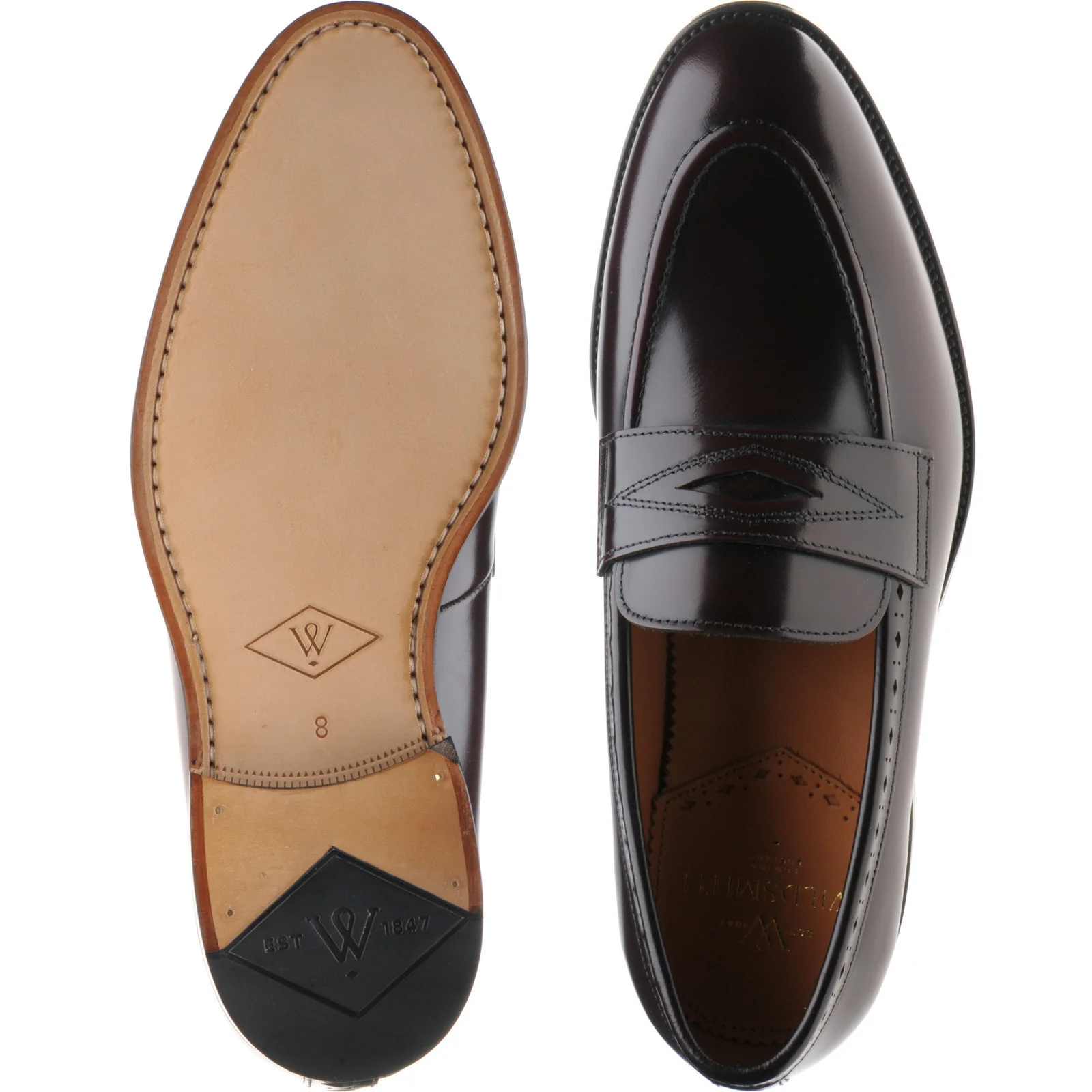 Wildsmith Model 98 mens loafers in burgundy polished - Image 3